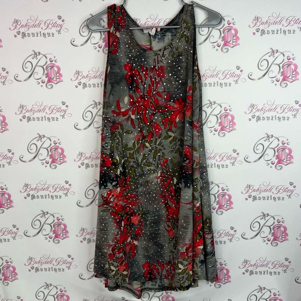 Pretty woman dress holographic dots sparkly Floral Sleeveless Red black silver